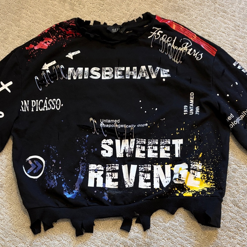 Akira Black Graphic Sweatshirt with Colorful Accents. 85/15 cotton/polyester